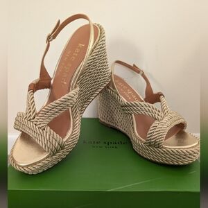 Kate Spade Gold and Tan Rope Wedges